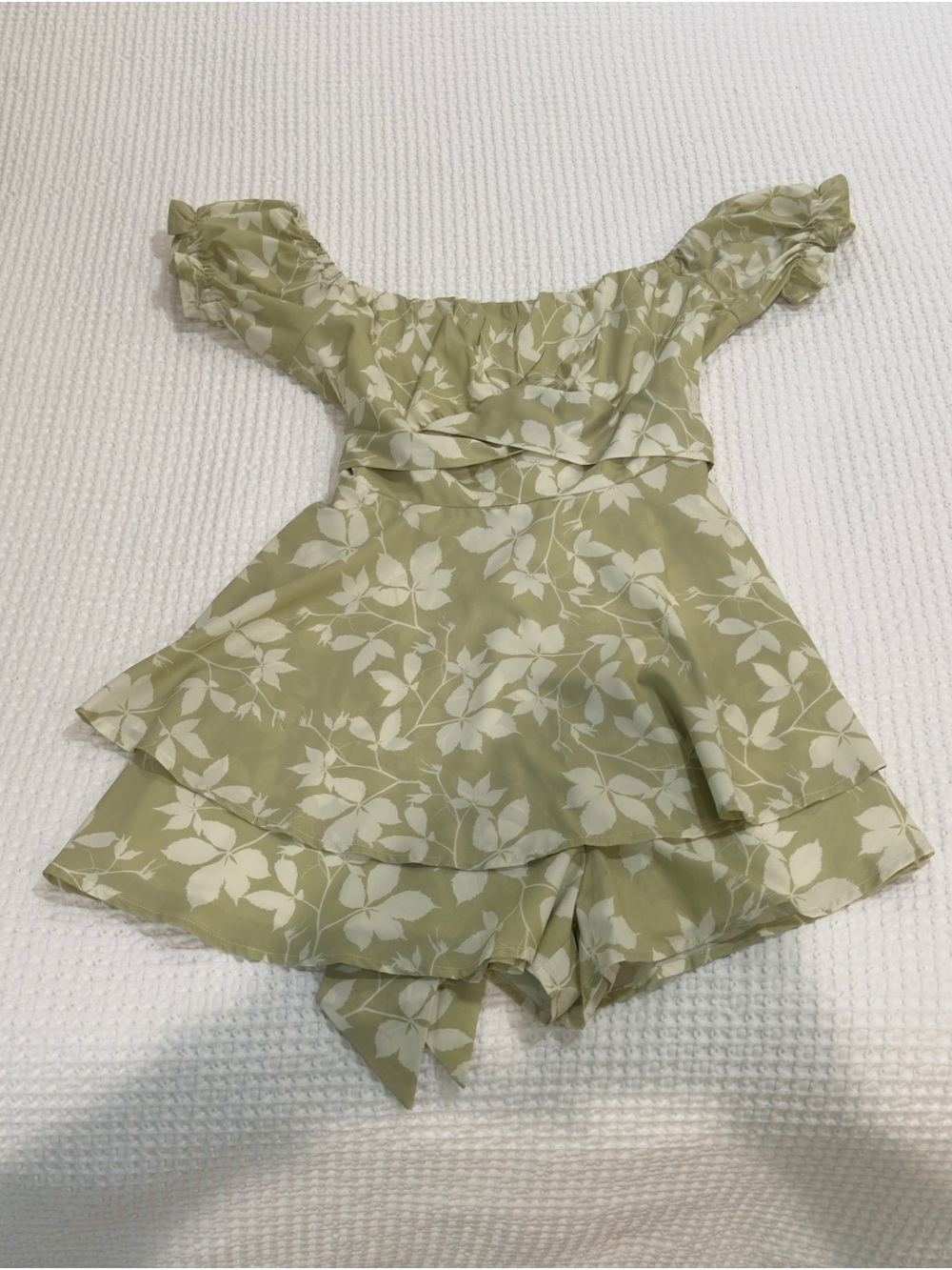 Green Floral Off-Shoulder Tiered Romper